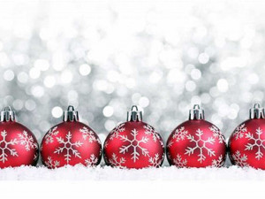 red christmas ornaments on white background
